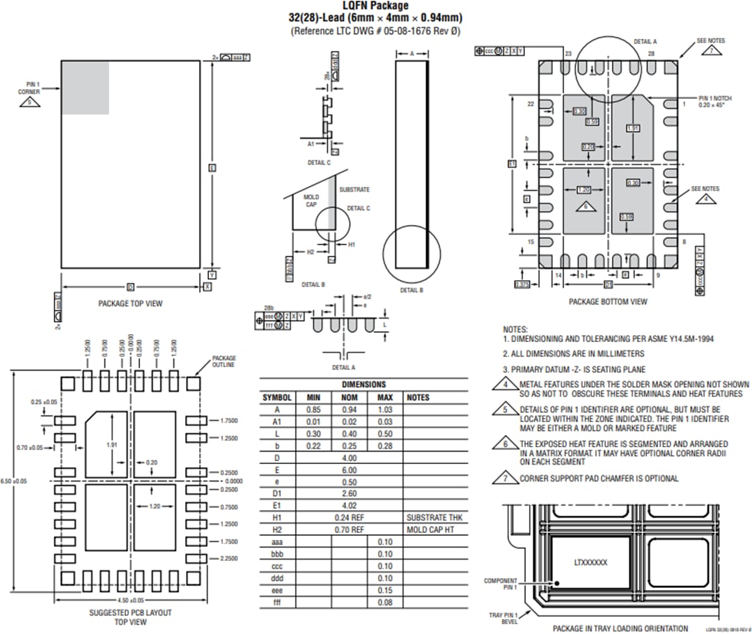機械図面 - Analog Devices Inc. LT8350/LT8350S同期昇降圧コンバータ