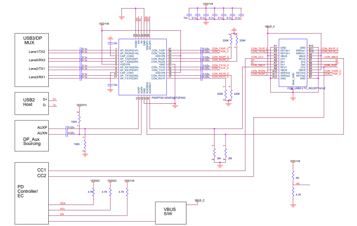 回路図 - Diodes Incorporated PI2DPT821リタイマ