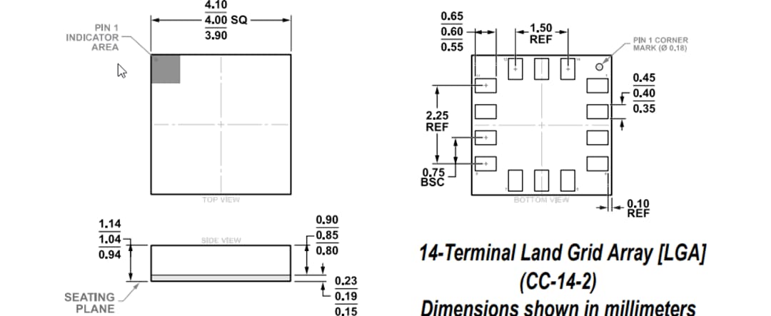 機械図面 - Analog Devices Inc. ADXL359低電力3軸MEMS加速度センサ