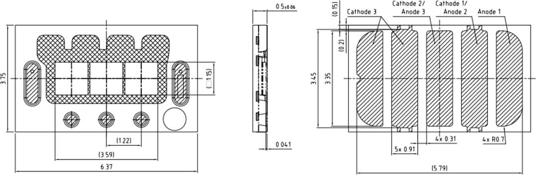機械図面 - ams OSRAM OSLON® Black Flat X  KW3 HNL631.TK LED (3チップ)