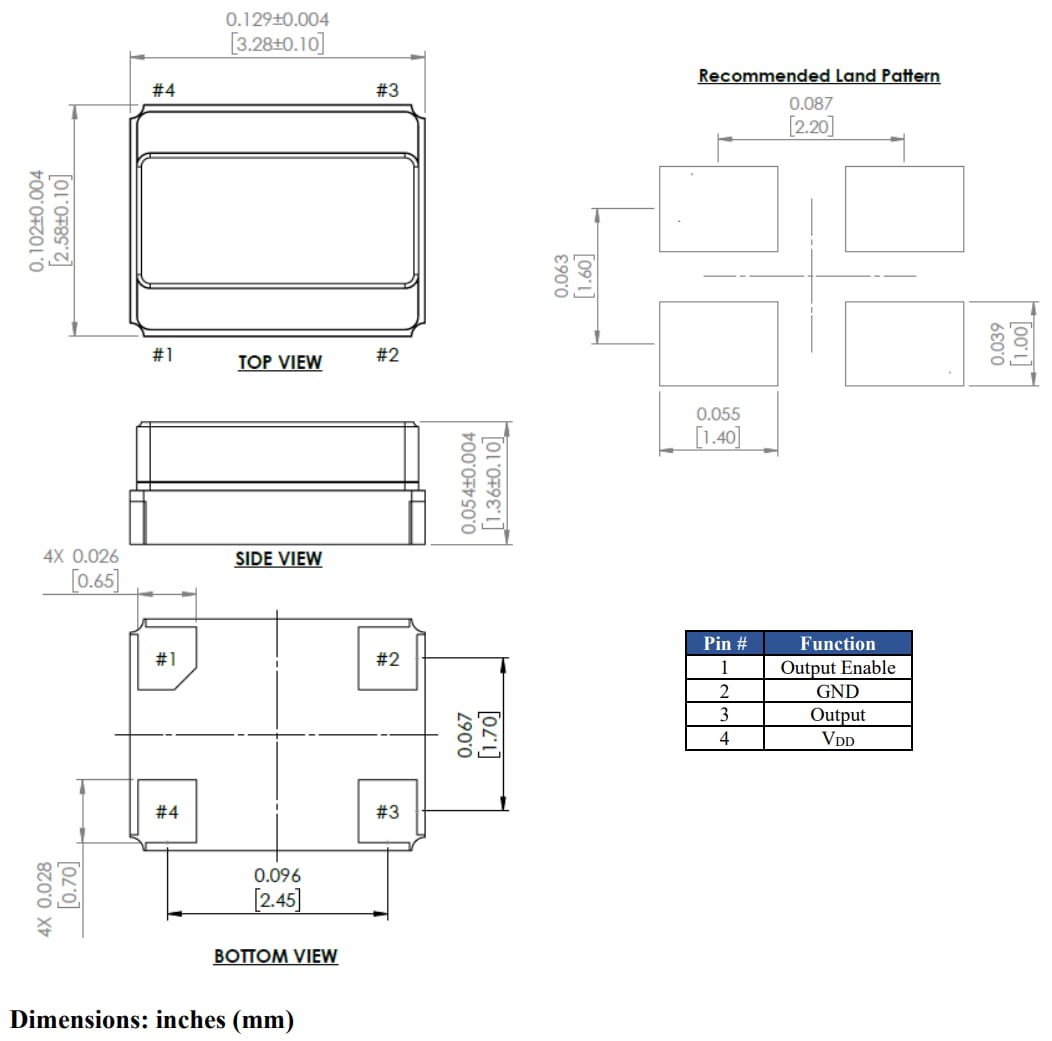 Mechanical Drawing - Abracon ATXK-H11 TCXO Oscillators