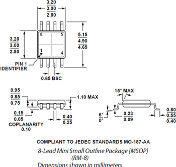 機械図面 - Analog Devices Inc. ADA4505マイクロパワーアンプ
