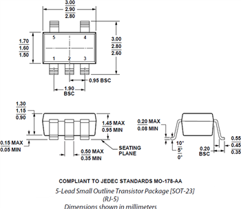 機械図面 - Analog Devices Inc. ADA4505マイクロパワーアンプ