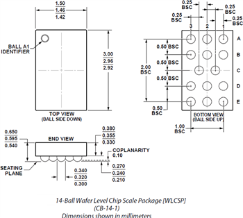 機械図面 - Analog Devices Inc. ADA4505マイクロパワーアンプ