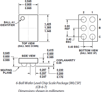 機械図面 - Analog Devices Inc. ADA4505マイクロパワーアンプ