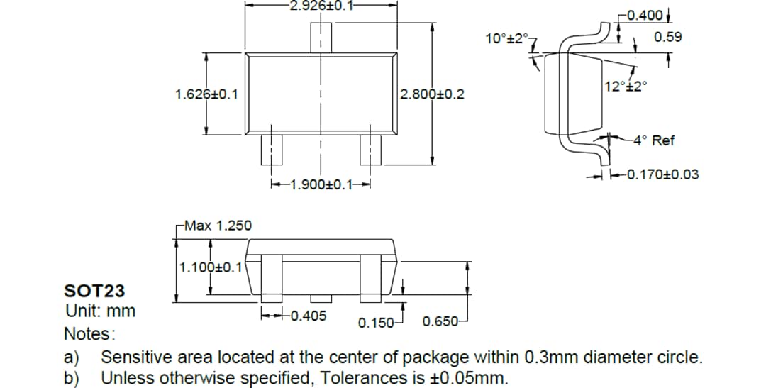 Mechanical Drawing - MEMSIC MHA-18x Hall-Effect Switches