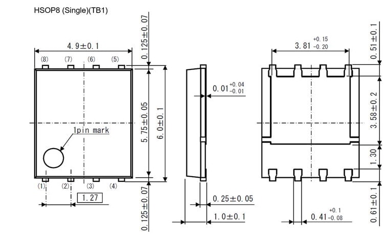 機械図面 - ROHM Semiconductor RS1L151AT Pチャンネル-60V -56AパワーMOSFET