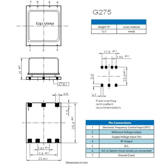 機械図面 - Microchip Technology OX-221 OCXO（恒温槽型水晶振動子オシレータ）
