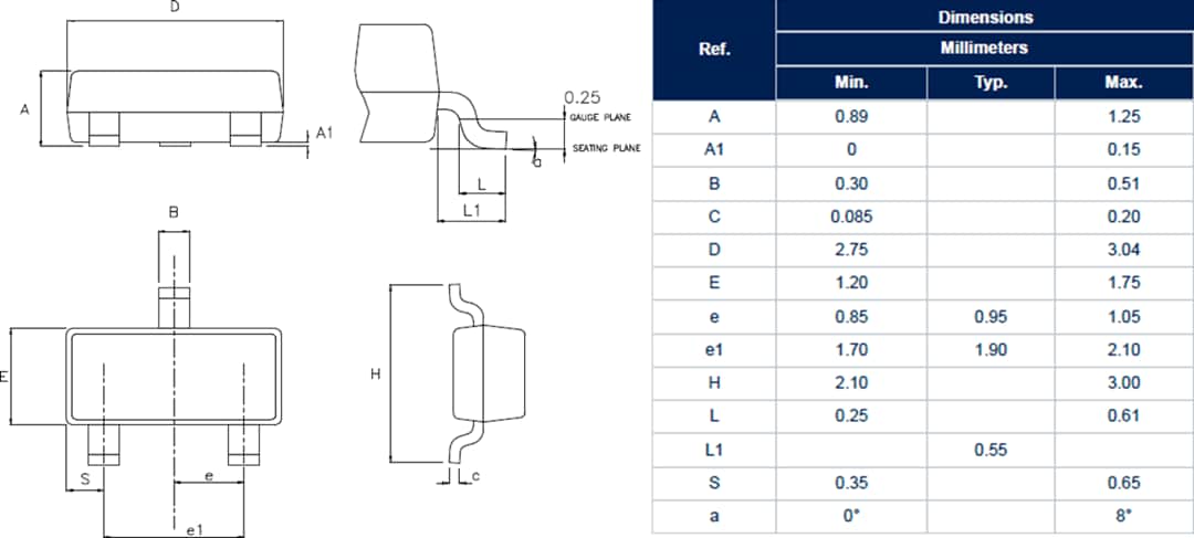 機械図面 - STMicroelectronics X0115ML 0.8A SCRサイリスタ