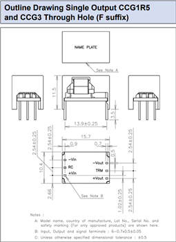 機械図面 - TDK-Lambda CCG 1.3W ~ 10W絶縁DC/DCコンバータ