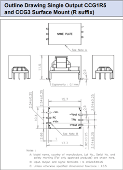 機械図面 - TDK-Lambda CCG 1.3W ~ 10W絶縁DC/DCコンバータ