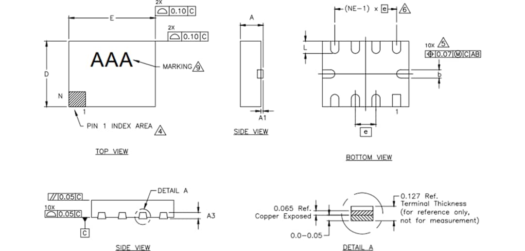 機械図面 - Analog Devices / Maxim Integrated MAX40263デュアルオペアンプ