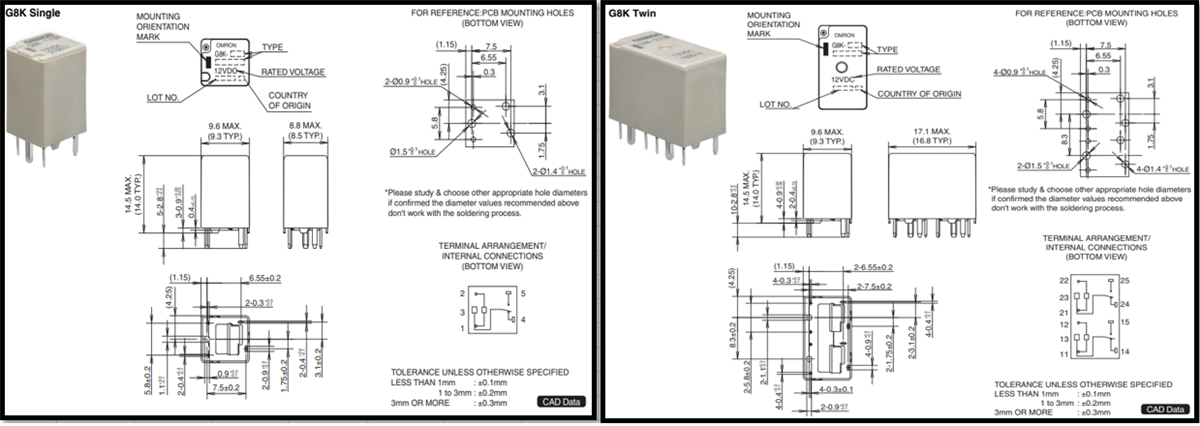 チャート - Omron Electronics G8KミニチュアパワーPCBリレー