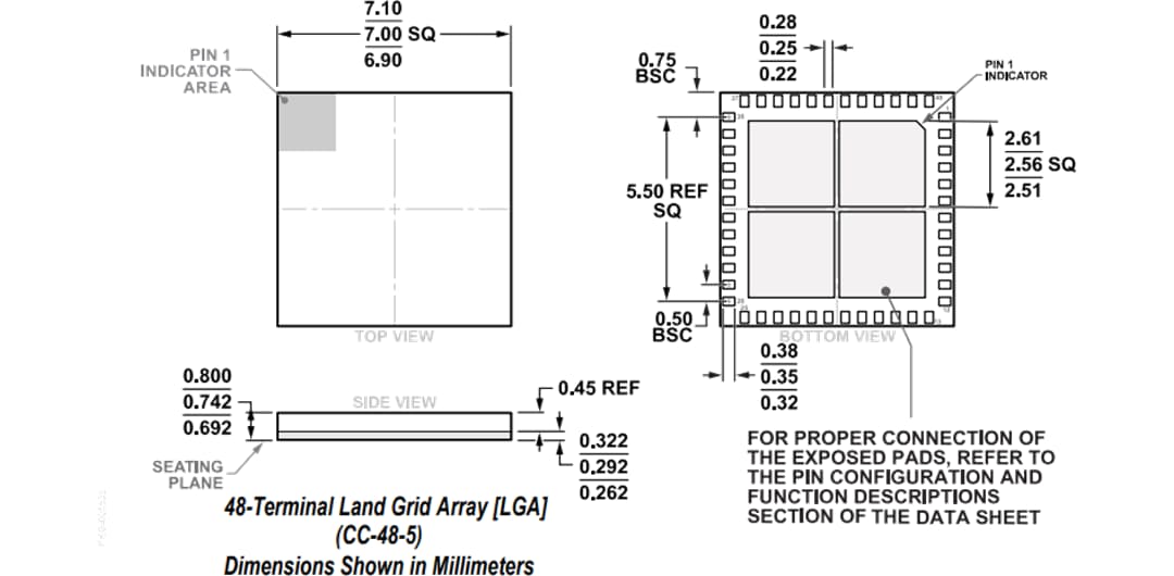 機械図面 - Analog Devices Inc. ADMV4540 Kバンド直交復調器
