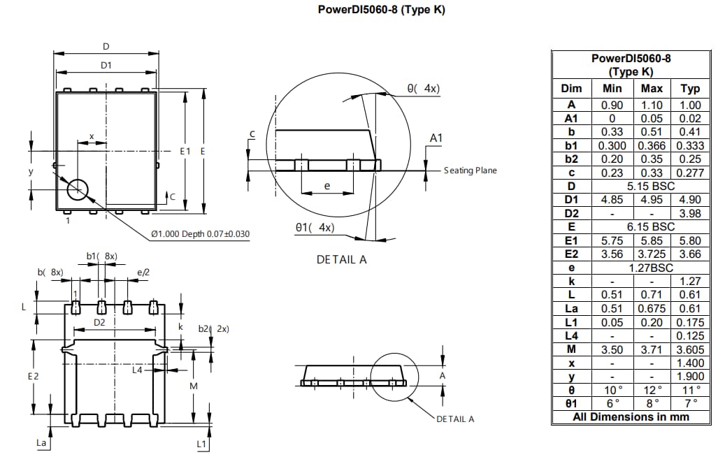 機械図面 - Diodes Incorporated DMTH41M2SPSQ Nチャンネル・エンハンスメント・モードMOSFET