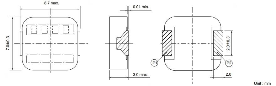 機械図面 - Panasonic Electronic Components ETQ-P3Lパワーインダクタ
