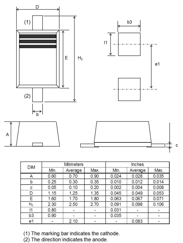 機械図面 - ROHM Semiconductor 1SS356VMFHバンドスイッチングダイオード
