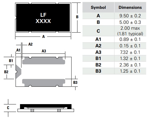 機械図面 - Littelfuse ITV9550表面実装バッテリ管理ヒューズ