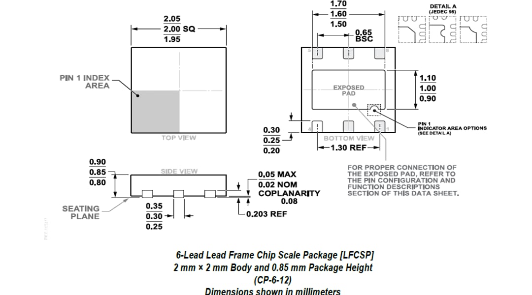 機械図面 - Analog Devices Inc. ADL8121 GaAs pHEMT MMIC低ノイズアンプ