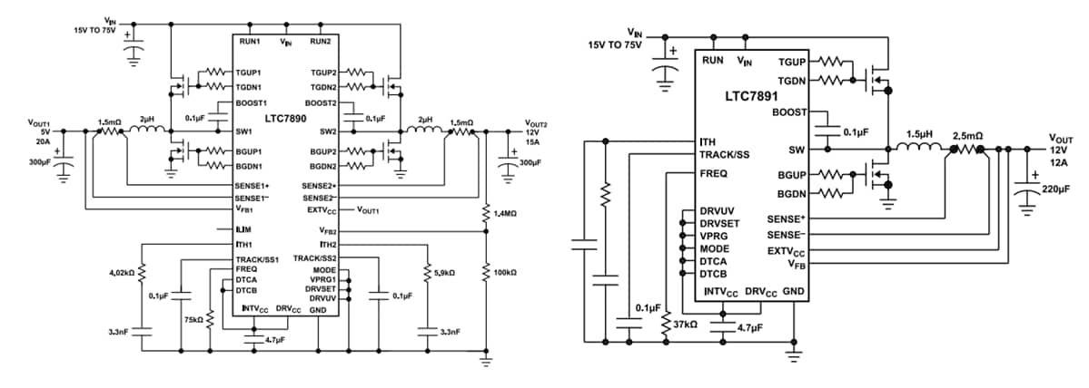 アプリケーション回路図 - Analog Devices Inc. LTC7890/1同期降圧型コントローラ