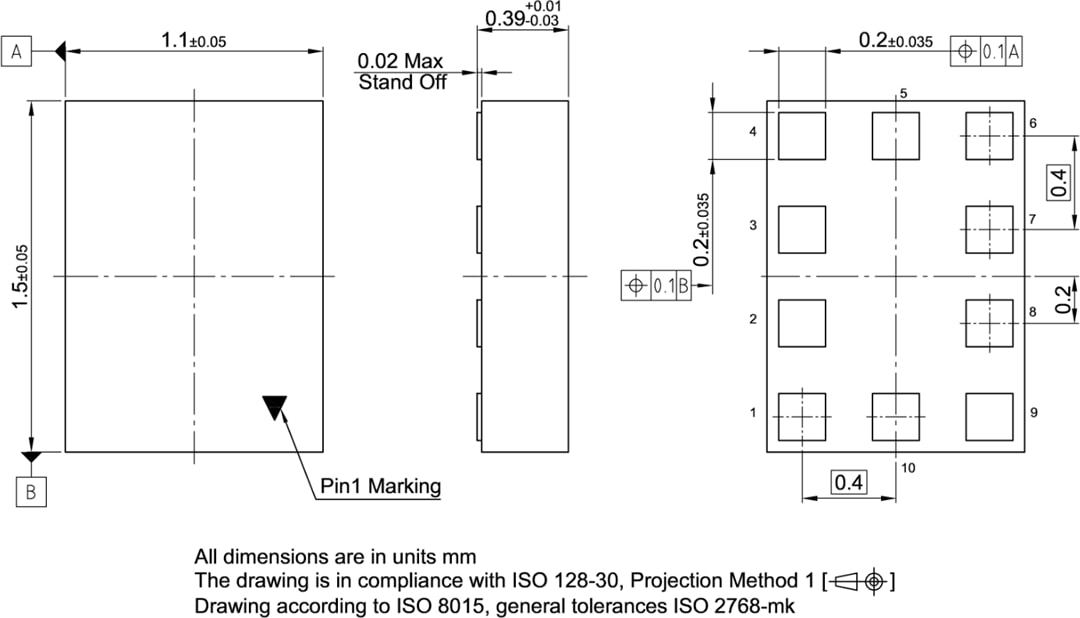 機械図面 - Infineon Technologies BGSA144ML10超高RF antenna調整スイッチ