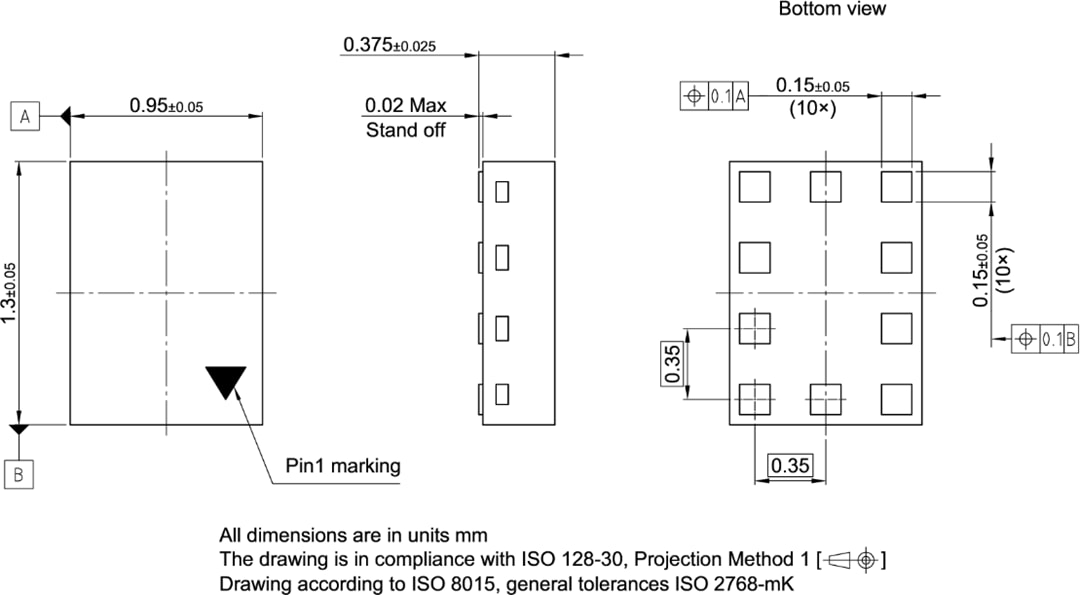 機械図面 - Infineon Technologies BGSA14M2N10超小型antenna調整スイッチ