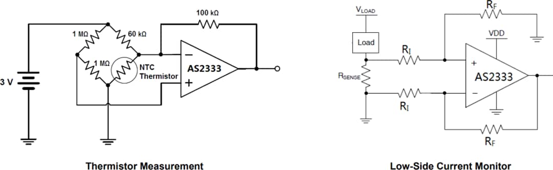 アプリケーション回路図 - Diodes Incorporated AS2333Qゼロドリフト・オペレーショナルアンプ（オペアンプ）