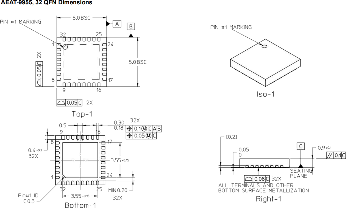 機械図面 - Broadcom AEAT-9955プログラマブル角度磁気エンコーダ