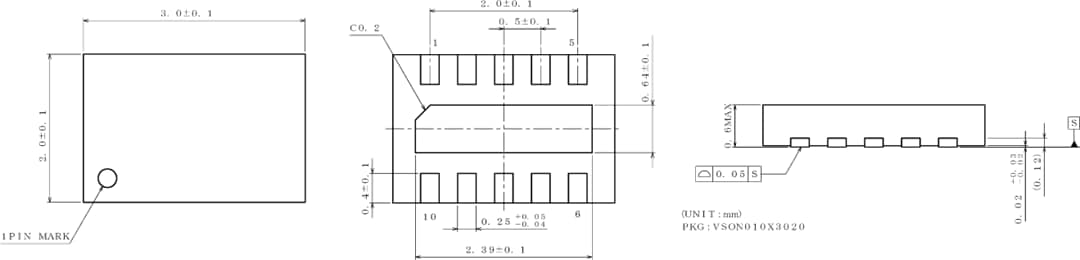 機械図面 - ROHM Semiconductor BD91N01NUX USB Type-C™ シンクポート保護IC