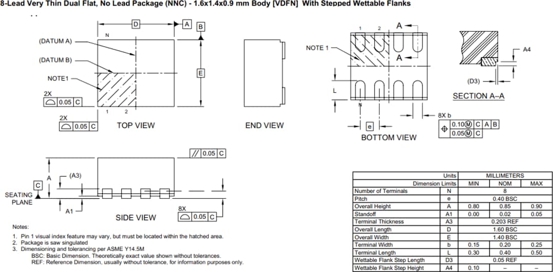 機械図面 - Microchip Technology SY75602、SY75603、SY75604 PCIeクロックバッファ