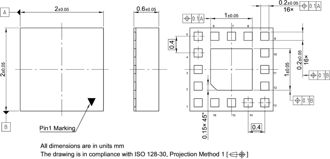 機械図面 - Infineon Technologies BGSX33M5U16 RF CMOSスイッチ