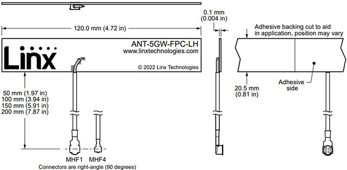 TE Connectivity / Linx Technologies ANT-5GW-FPC-LHフレキシブルセルラーSub-6 5Gアンテナ