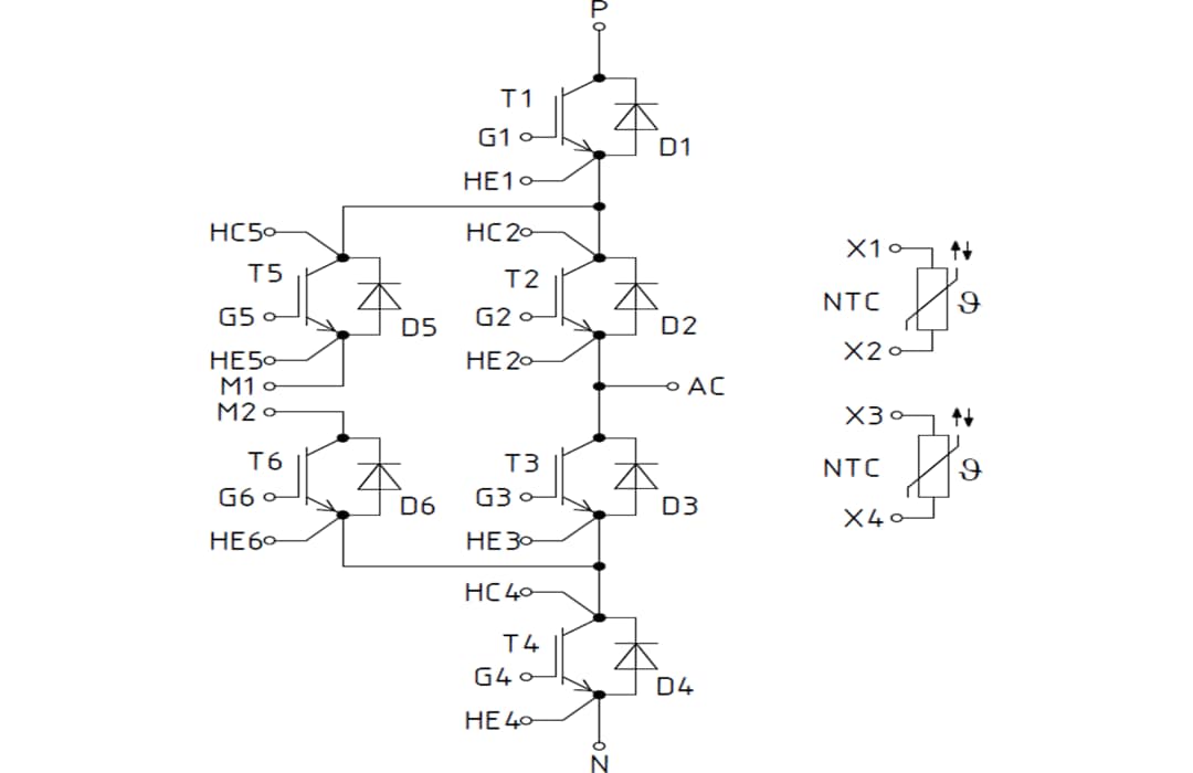 回路図 - Infineon Technologies F3L600R10W4S7F_C22 EasyPACK™ IGBTモジュール