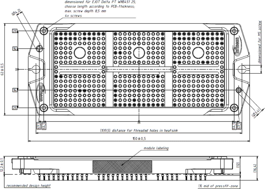 機械図面 - Infineon Technologies F3L600R10W4S7F_C22 EasyPACK™ IGBTモジュール