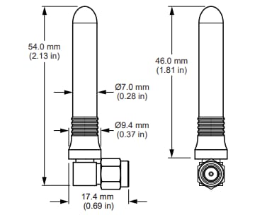 機械図面 - TE Connectivity / Linx Technologies ANT-W63-CW-RCS WiFi® 6/6E/7アンテナ