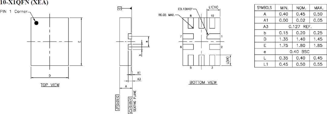 機械図面 - Diodes Incorporated PI4ULS3V4103 SIMカード・インターフェイス・レベルシフタ