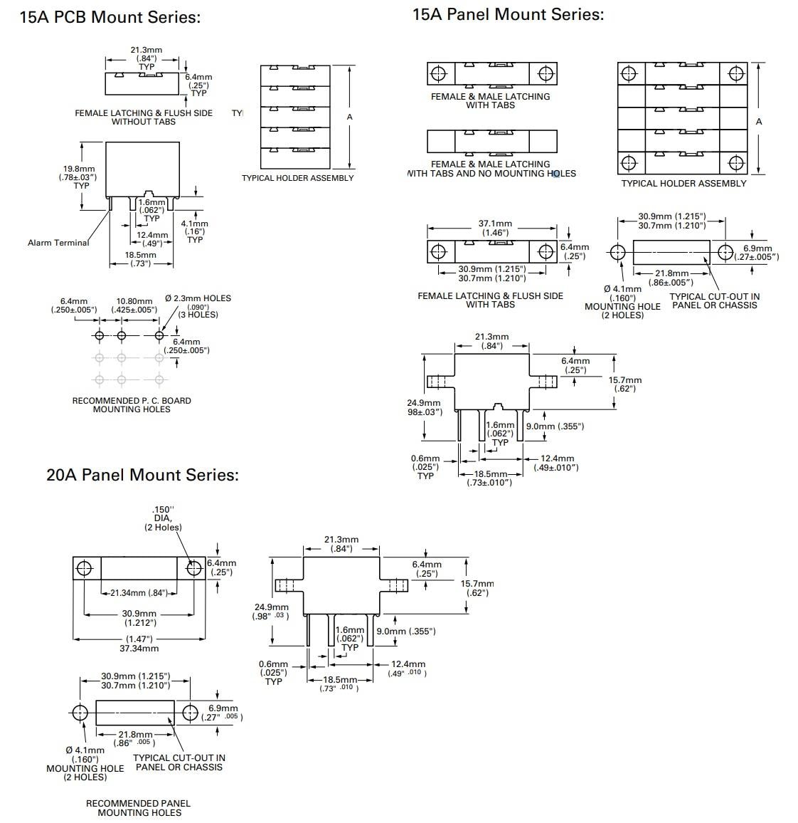機械図面 - Littelfuse 482シリーズヒューズホルダー