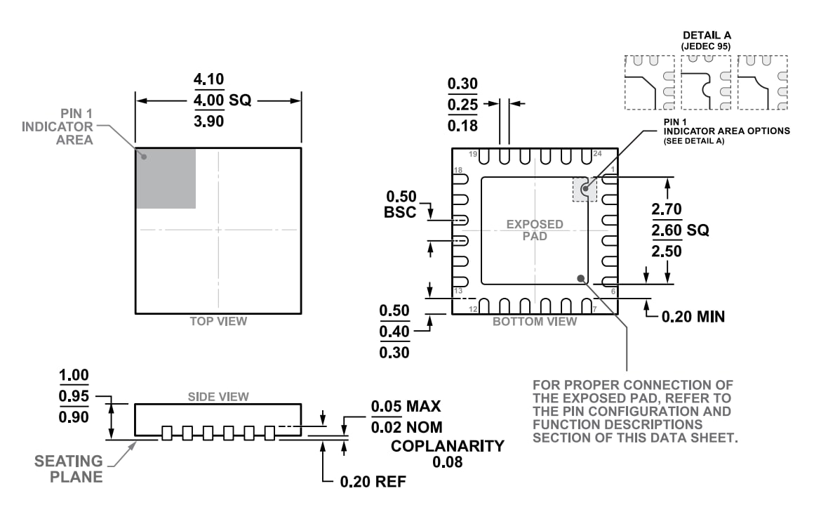 機械図面 - Analog Devices Inc. ADG1412L クアッドSPSTスイッチ