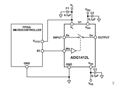 アプリケーション回路図 - Analog Devices Inc. ADG1412L クアッドSPSTスイッチ