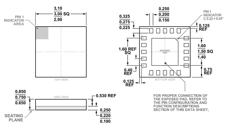 機械図面 - Analog Devices Inc. ADRF5141高出力送受信スイッチIC