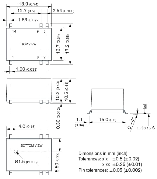 Mechanical Drawing - TRACO Power TRI 1SM 1W DC/DC Converters