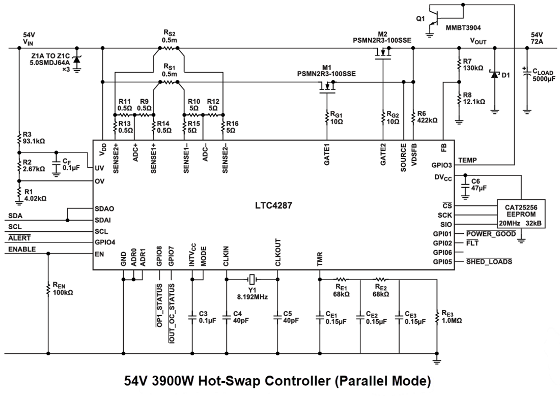 アプリケーション回路図 - Analog Devices Inc. LTC4287ポジティブ・ホットスワップ・コントローラ