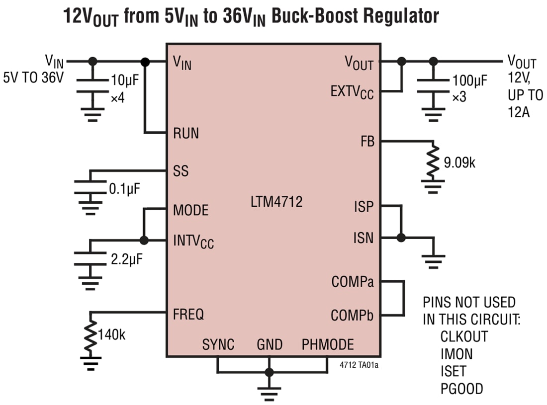 アプリケーション回路図 - Analog Devices Inc. LTM4712昇降圧 μModule®レギュレータ
