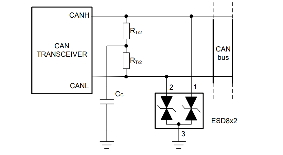 アプリケーション回路図 - Texas Instruments ESD8x2 2チャンネル36V ESD保護ダイオード