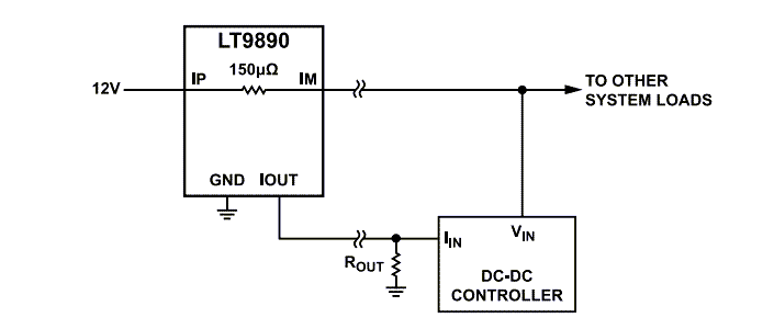 アプリケーション回路図 - Analog Devices Inc. LT9890 150A電流モニタ