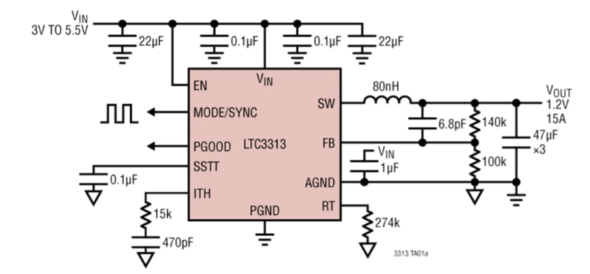 アプリケーション回路図 - Analog Devices Inc. LTC3313降圧Silent Switcher®