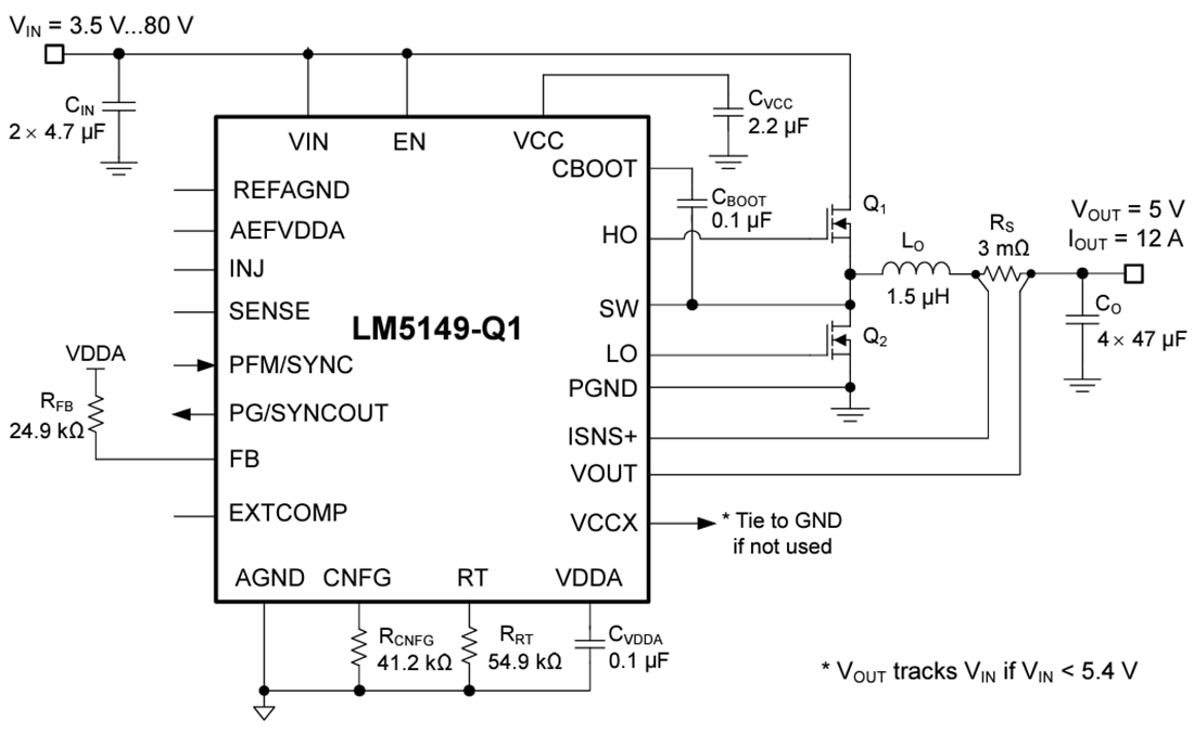 回路図 - Texas Instruments LM5149/LM5149-Q1バックDC/DCコントローラ