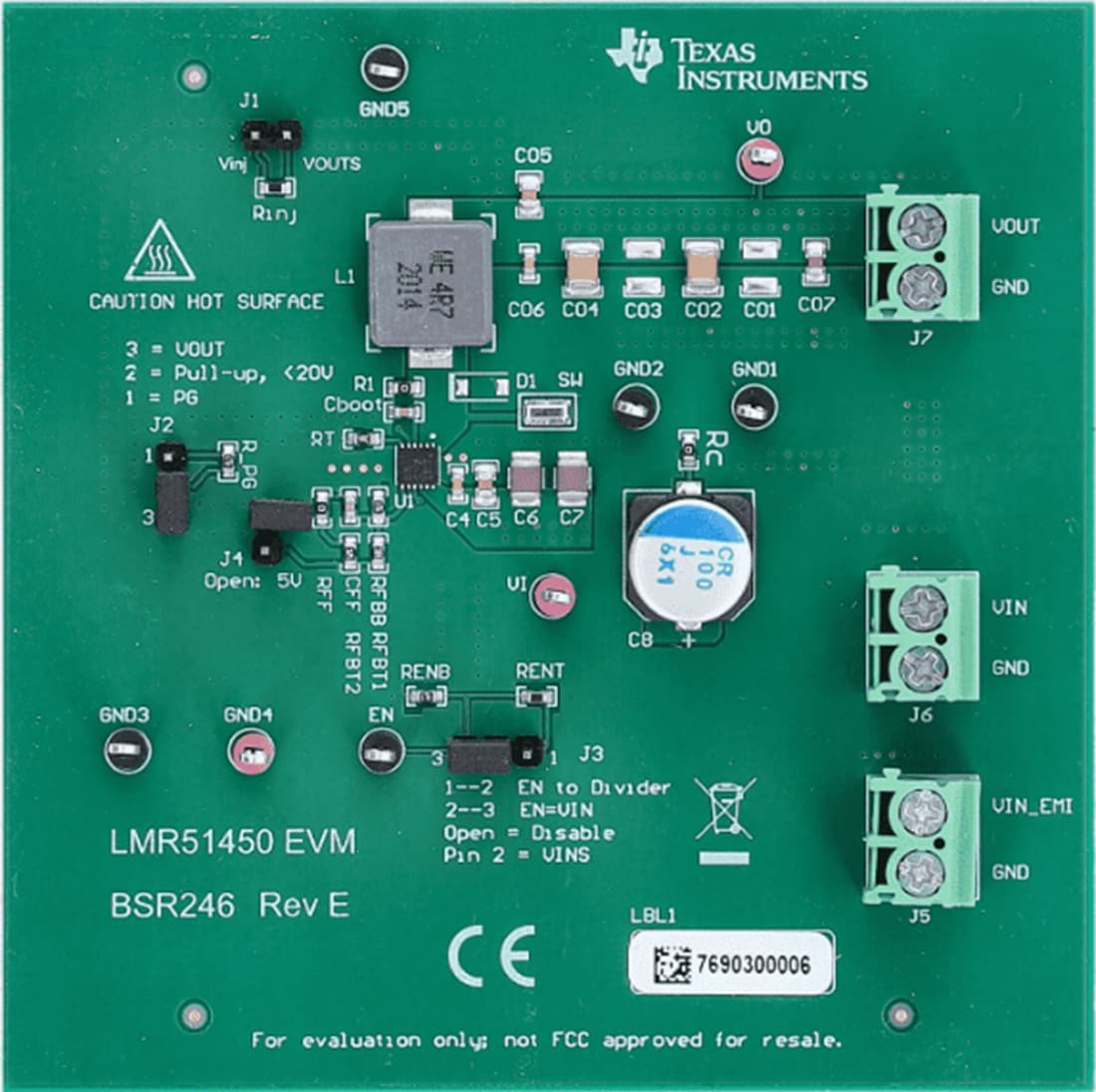機械図面 - Texas Instruments LMR51450EVMコンバータ評価モジュール