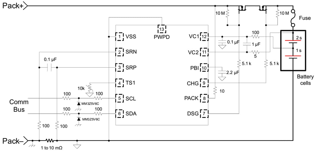 回路図 - Texas Instruments bq28Z620バッテリ残量計