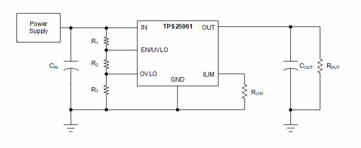 回路図 - Texas Instruments TPS25961 100mΩeFuse